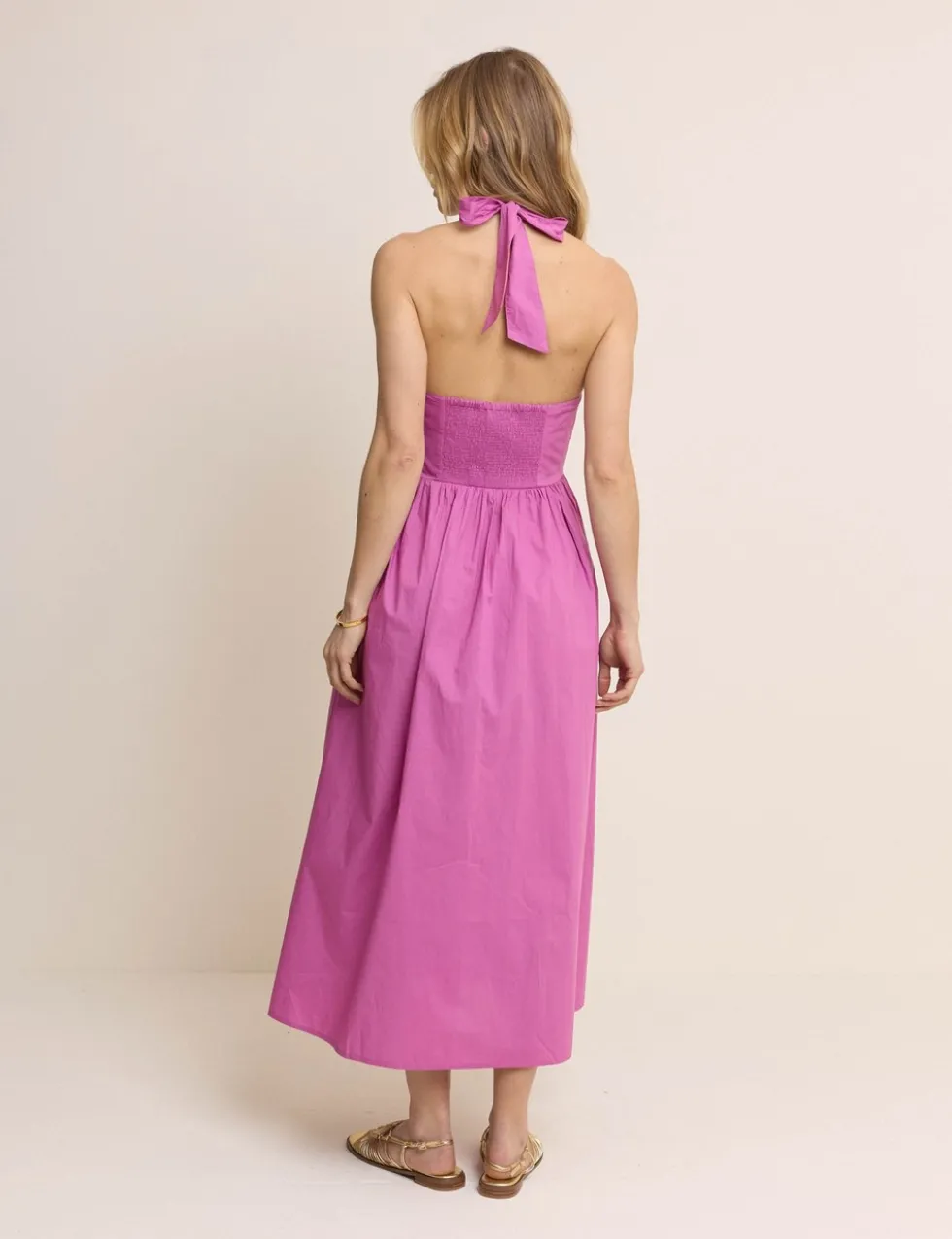 Pure Cotton Halter Neck Midi Skater Dress