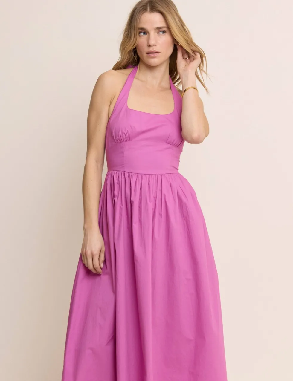 Pure Cotton Halter Neck Midi Skater Dress