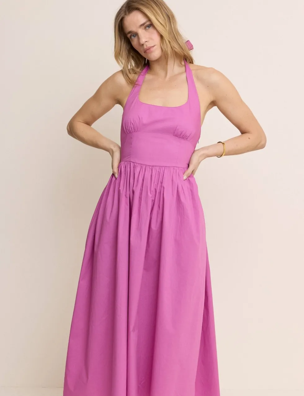 Pure Cotton Halter Neck Midi Skater Dress