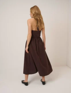 Pure Cotton Halter Neck Striped Midi Dress