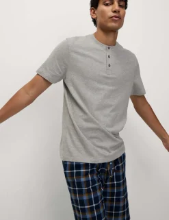 Pure Cotton Henley Checked Pyjama Set