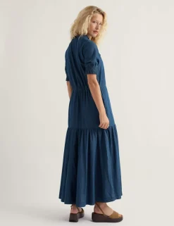 Pure Cotton High Neck Midi Tiered Dress