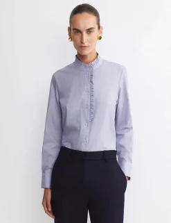 Pure Cotton High Neck Ruffle Blouse
