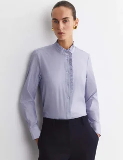 Pure Cotton High Neck Ruffle Blouse