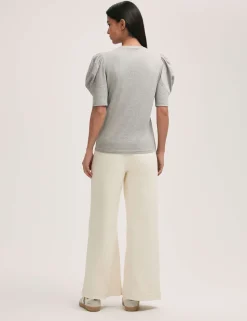 Pure Cotton Jersey Draped Puff Sleeve Top