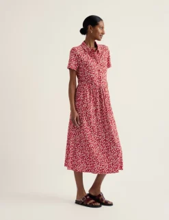 Pure Cotton Jersey Floral Midi Shirt Dress