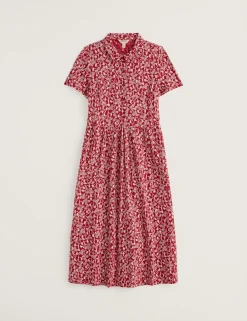 Pure Cotton Jersey Floral Midi Shirt Dress