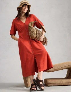 Pure Cotton Jersey Midi Waisted Dress