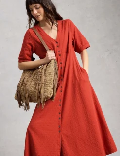 Pure Cotton Jersey Midi Waisted Dress