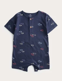 Pure Cotton Jersey Navy Fish Romper (0-3 Yrs)