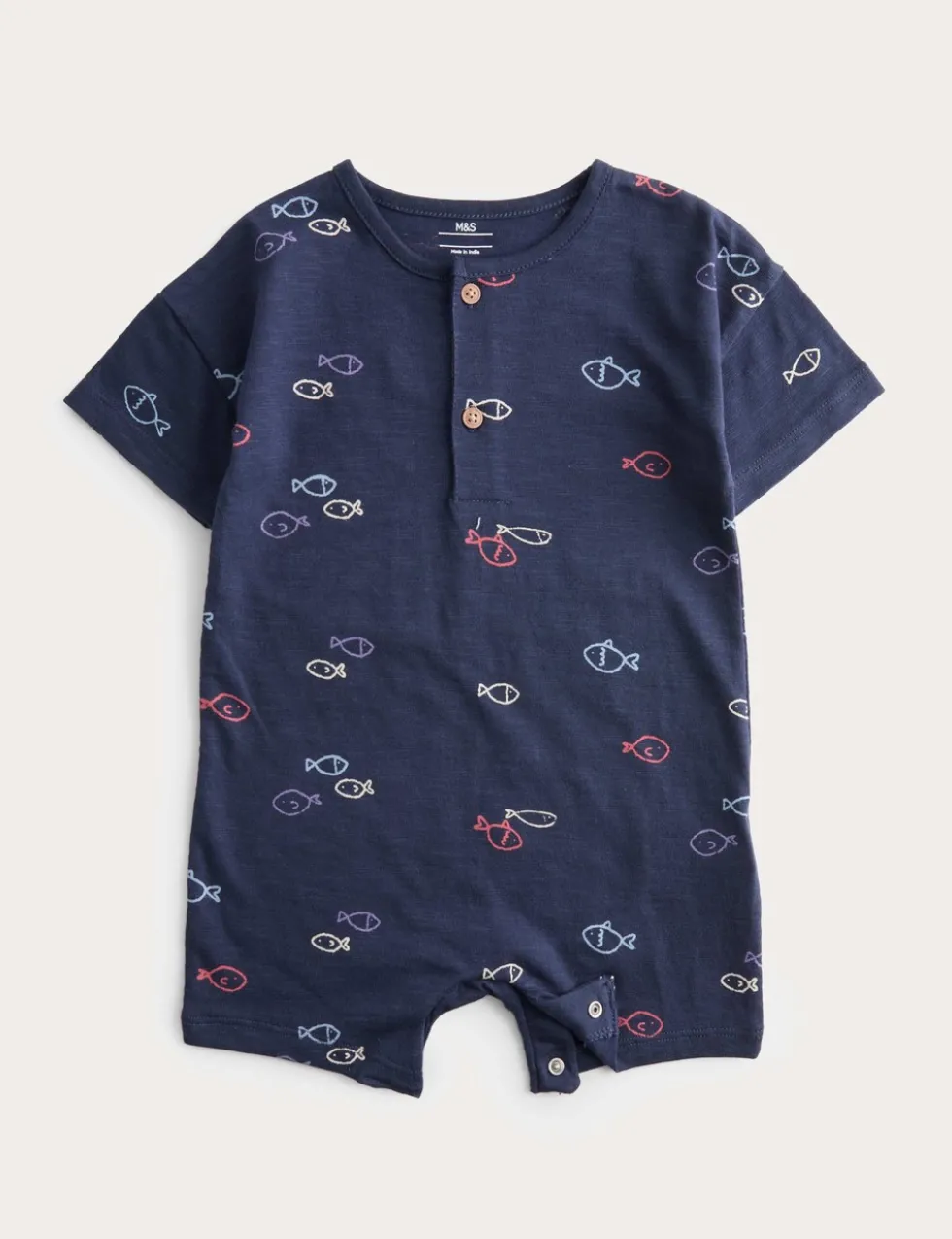 Pure Cotton Jersey Navy Fish Romper (0-3 Yrs)