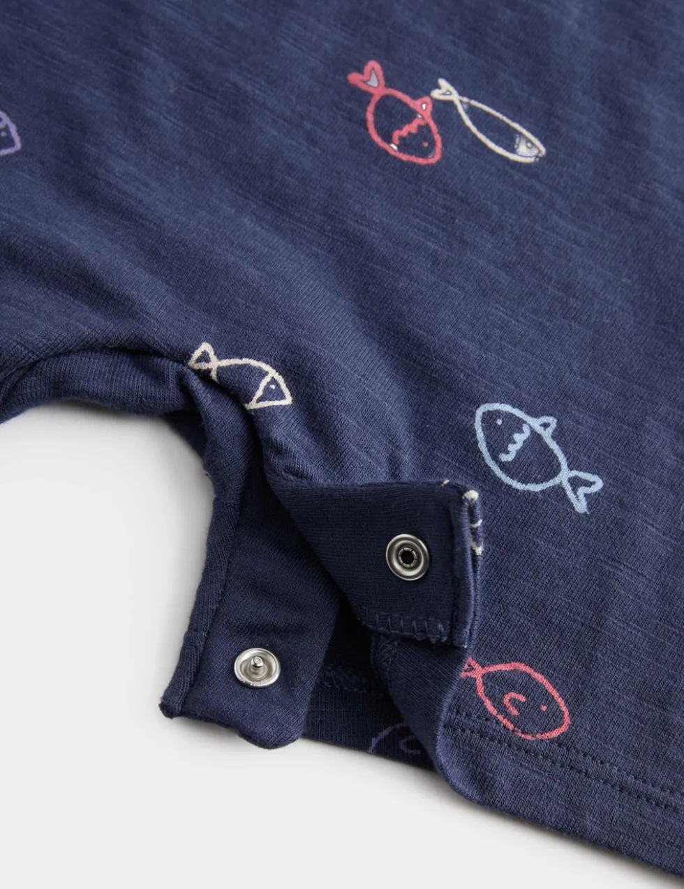 Pure Cotton Jersey Navy Fish Romper (0-3 Yrs)
