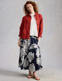 Pure Cotton Jersey Printed Maxi A-Line Skirt