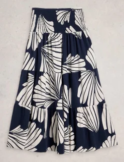 Pure Cotton Jersey Printed Maxi A-Line Skirt