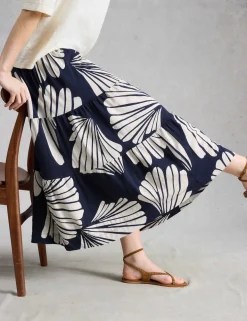 Pure Cotton Jersey Printed Maxi A-Line Skirt