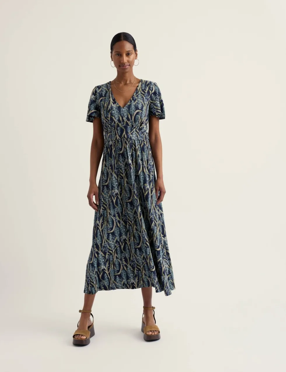Pure Cotton Jersey Printed Midi Tea Dress