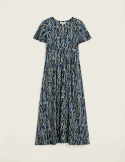 Pure Cotton Jersey Printed Midi Tea Dress