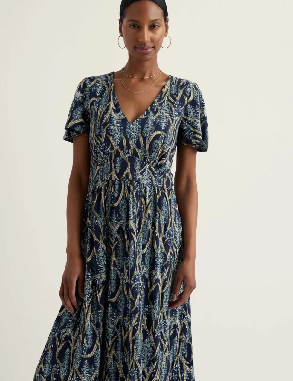Pure Cotton Jersey Printed Midi Tea Dress