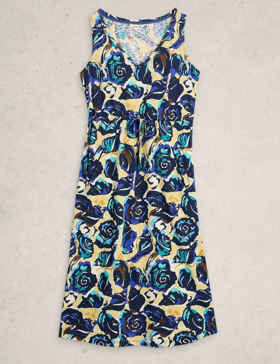 Pure Cotton Jersey Printed Midi Waisted Dress