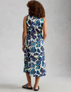 Pure Cotton Jersey Printed Midi Waisted Dress