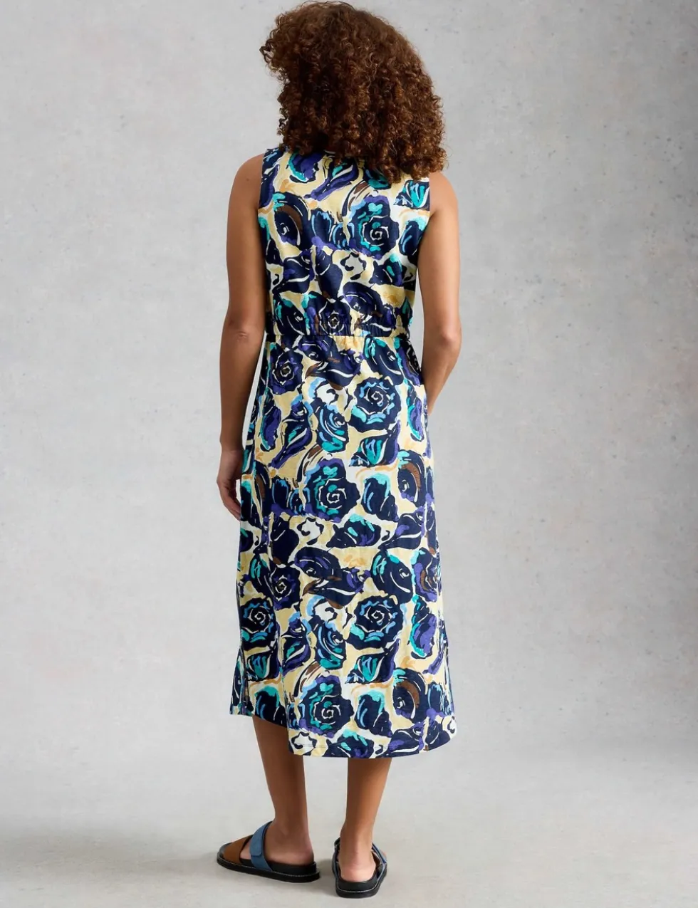 Pure Cotton Jersey Printed Midi Waisted Dress