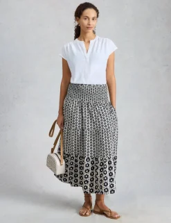 Pure Cotton Jersey Printed Maxi A-Line Skirt