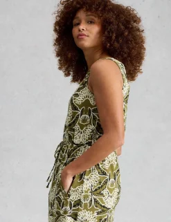 Pure Cotton Jersey Printed Midi Waisted Dress