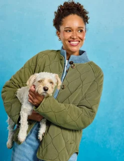 Pure Cotton Jersey Quilted Collarless Jacket