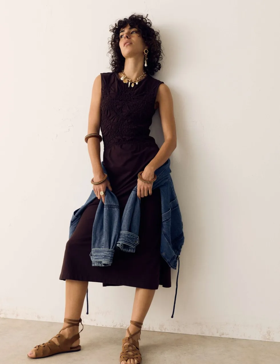 Pure Cotton Jersey Shirred Front Midi Dress