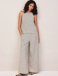 Pure Cotton Jersey Striped Trousers