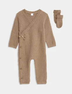Pure Cotton Knitted All in One with Booties (0-12 Mths)