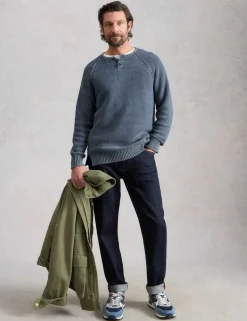 Pure Cotton Knitted Henley Jumper