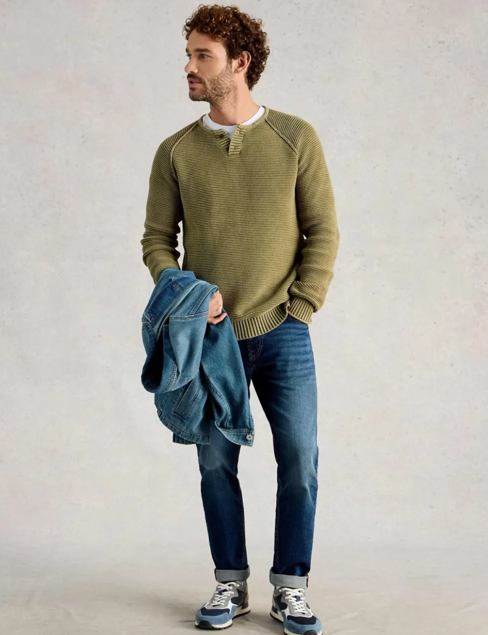 Pure Cotton Knitted Henley Jumper