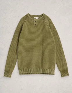 Pure Cotton Knitted Henley Jumper
