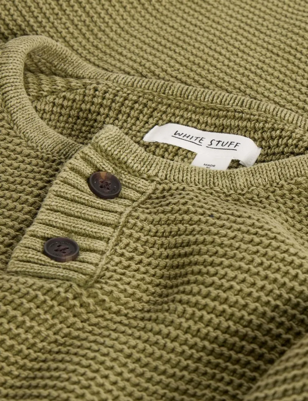 Pure Cotton Knitted Henley Jumper