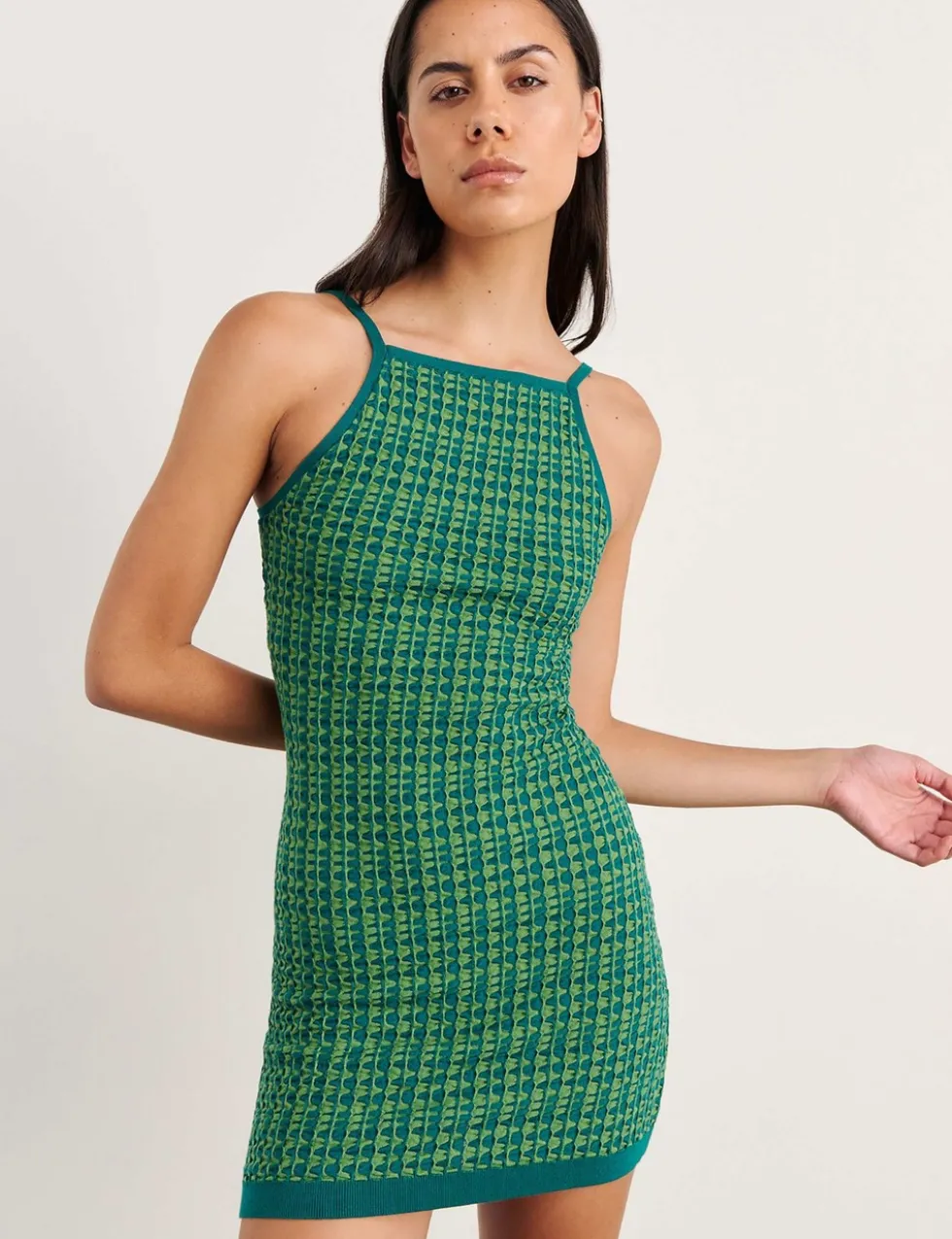 Pure Cotton Knitted Square Neck Mini Dress