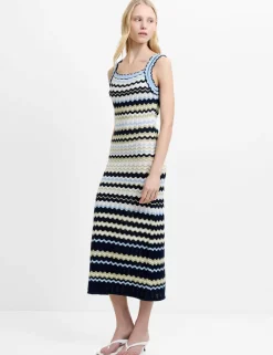 Pure Cotton Knitted Striped Midi Dress