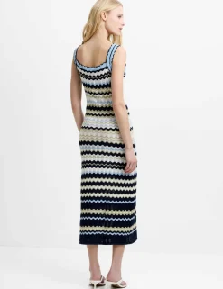 Pure Cotton Knitted Striped Midi Dress