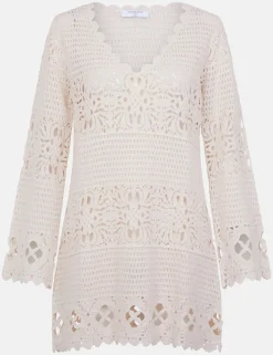 Pure Cotton Knitted V-Neck Mini Beach Dress