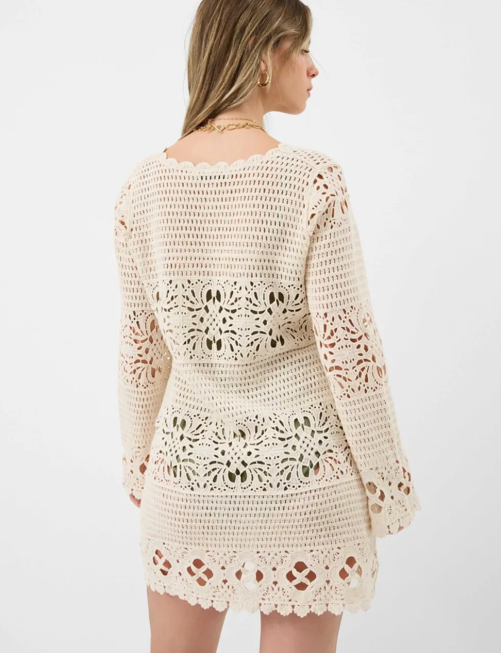 Pure Cotton Knitted V-Neck Mini Beach Dress