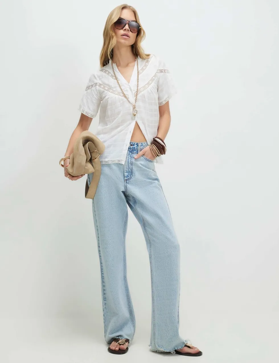 Pure Cotton Lace Insert Relaxed Blouse