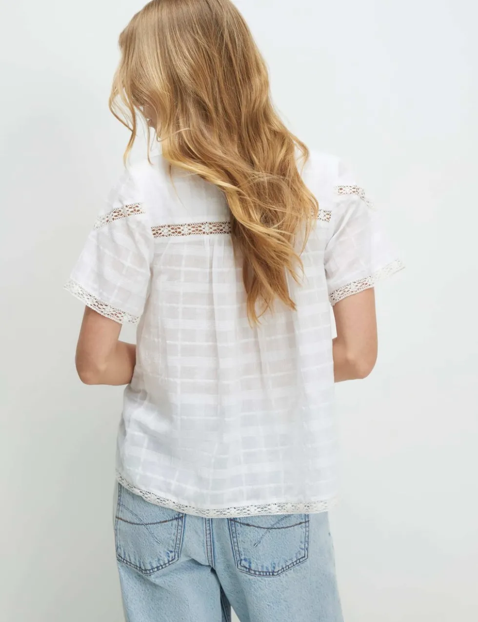 Pure Cotton Lace Insert Relaxed Blouse