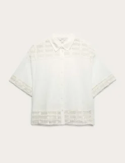 Pure Cotton Lace Insert Short Sleeve Shirt