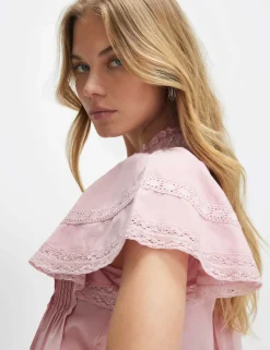 Pure Cotton Lace Trim Relaxed Blouse