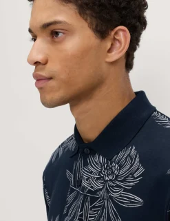 Pure Cotton Leaf Print Polo Shirt