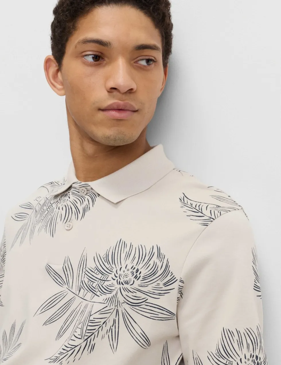 Pure Cotton Leaf Print Polo Shirt