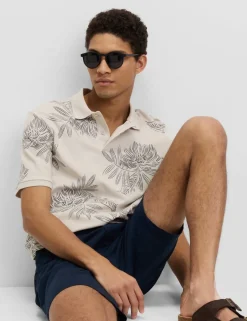 Pure Cotton Leaf Print Polo Shirt