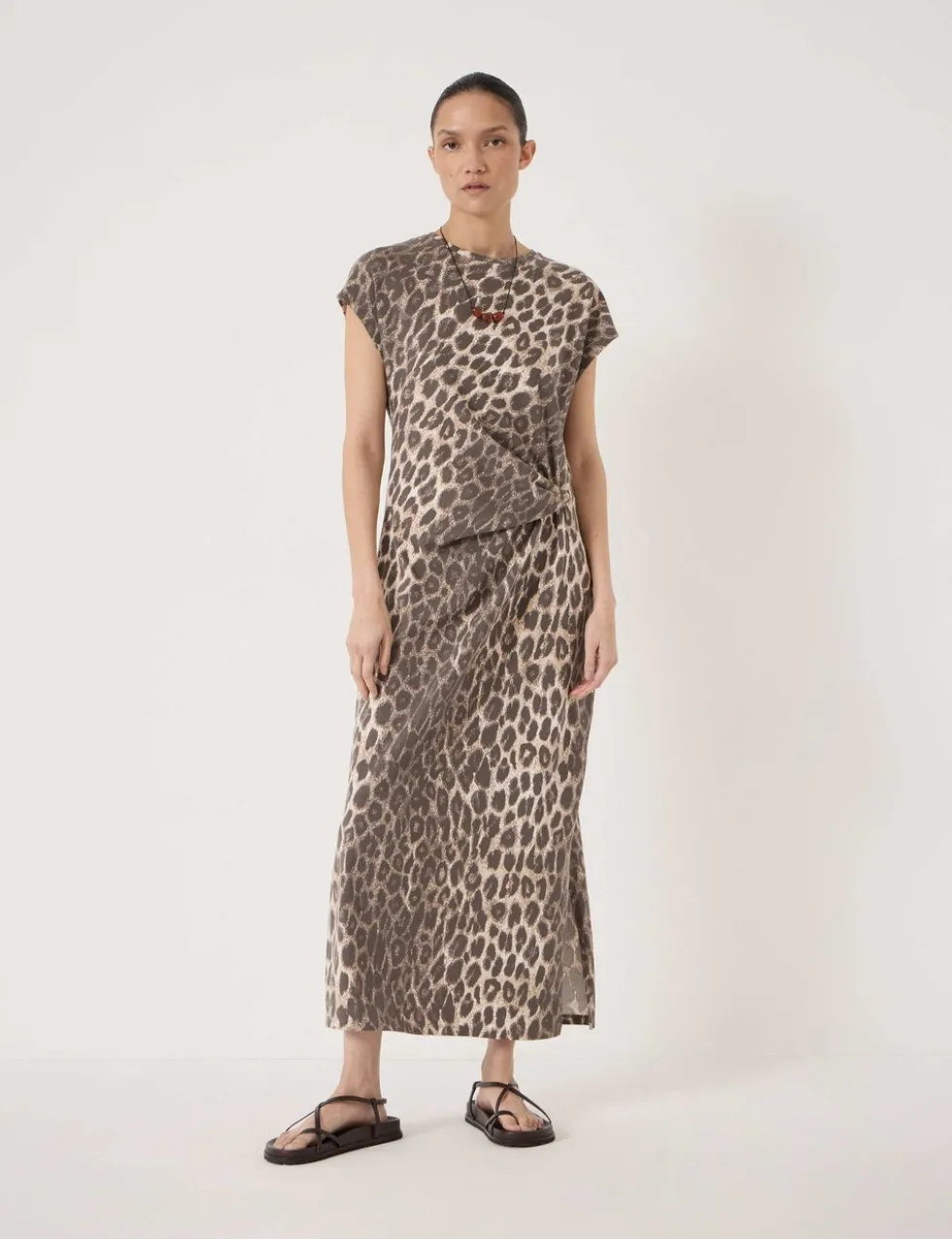 Pure Cotton Leopard Print Midi Column Dress