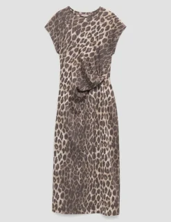Pure Cotton Leopard Print Midi Column Dress