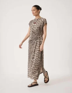 Pure Cotton Leopard Print Midi Column Dress